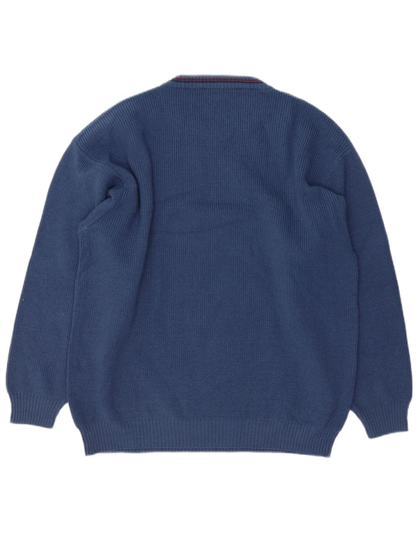 Pulover VINTAGE pentru bărbați, cu grafică, cu decolteu, XL, lână albastră