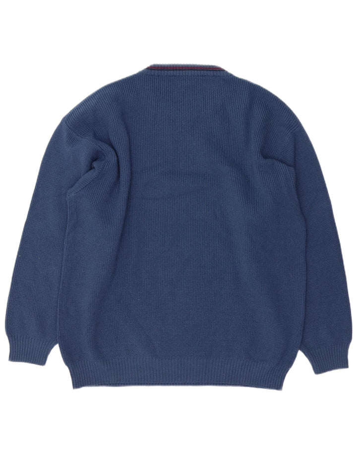 Pulover VINTAGE pentru bărbați, cu grafică, cu decolteu, XL, lână albastră