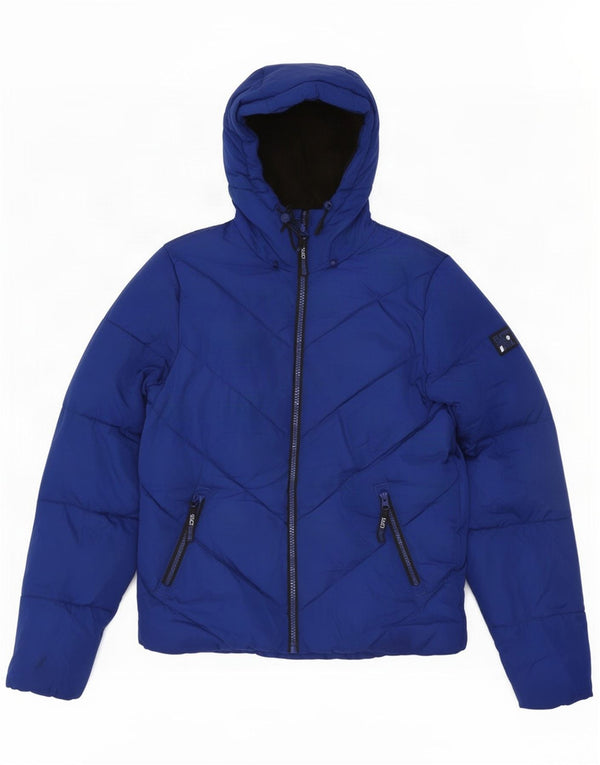 Superdry Mens Hooded Padded Jacket UK 38 Medium Blue Polyester