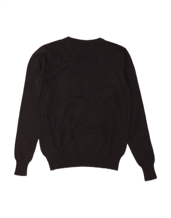 GUESS Womens V-Neck Jumper Sweater UK 10 Small Black Argyle/Diamond Wool