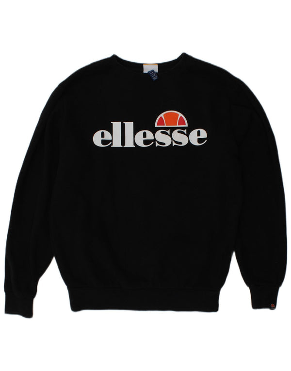 ELLESSE Pulover cu grafic supradimensionat pentru femei UK 10 Mic Negru