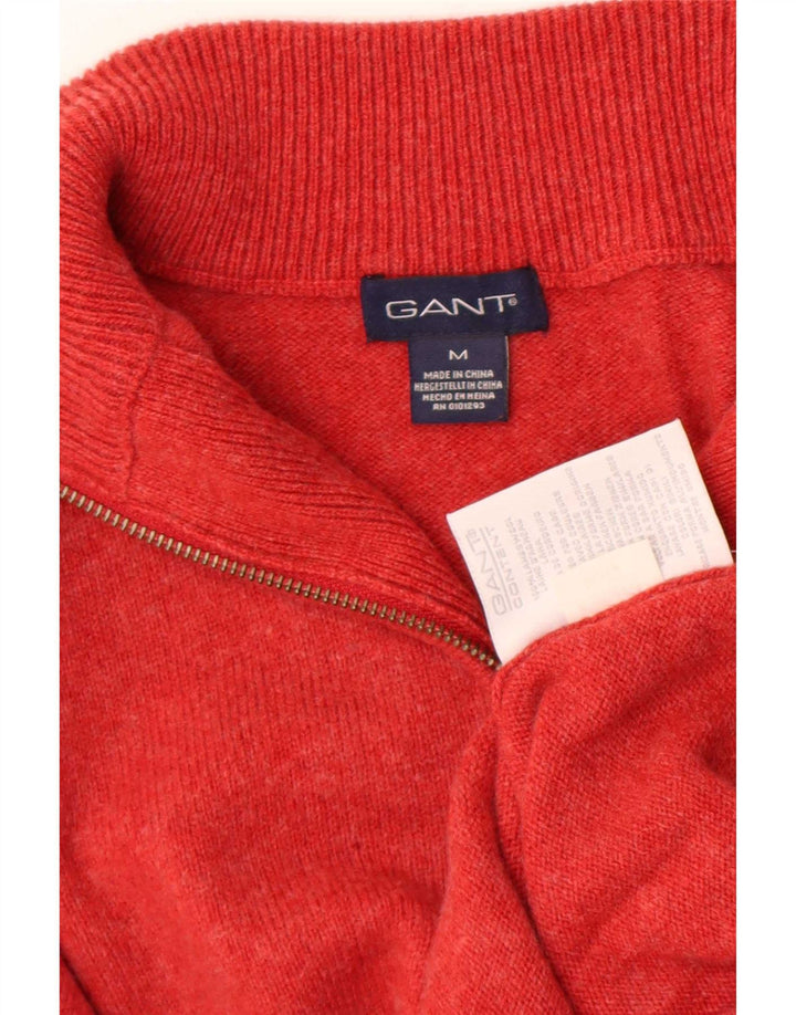 Pulover Gant pentru bărbați, cu fermoar și gât, lână de miel roșie medie