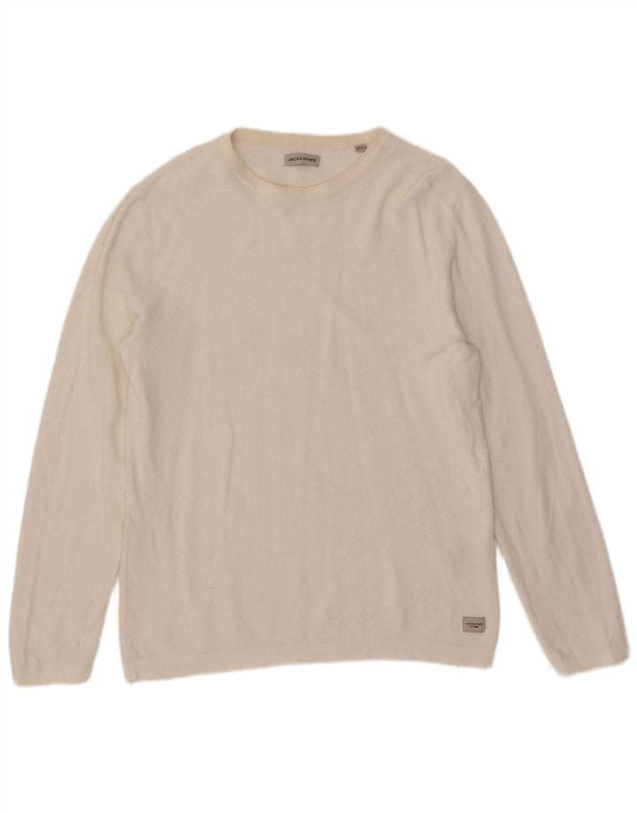 Pulover Jack & Jones pentru bărbați, cu gât crew, bumbac mare, alb