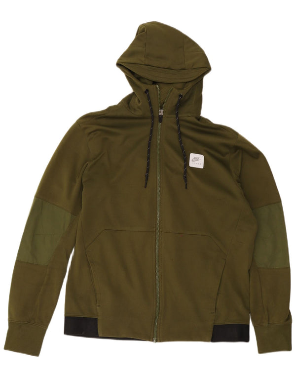Nike Mens Zip Hoodie Sweater Large Khaki Colourblock Cotton