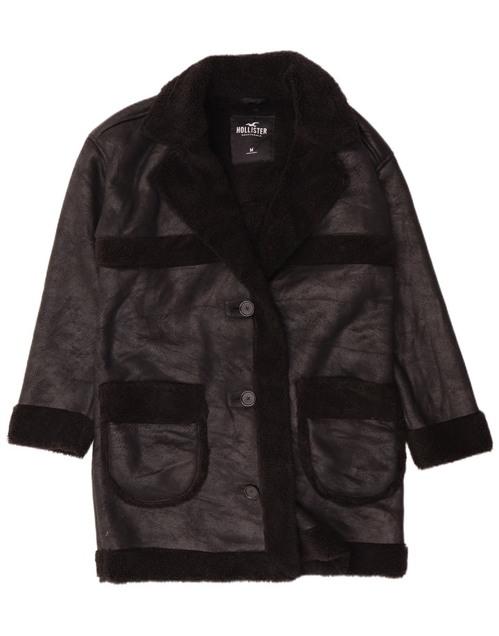 Palton Sherpa Hollister pentru femei UK 14 Poliester mediu negru