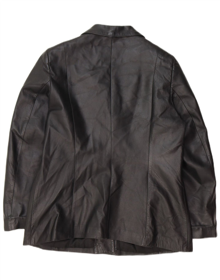 VINTAGE Womens 3 Button Leather Blazer Jacket UK 16 Large Black