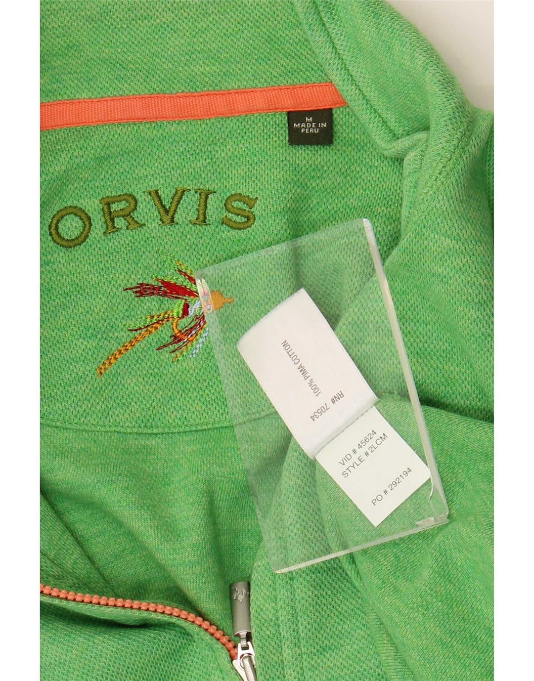 Pulover pentru bărbați Orvis, cu fermoar și gât, bumbac verde mediu