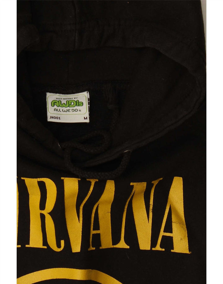 Pulover cu glugă cu grafic Nirvana pentru bărbați vintage, bumbac mediu negru
