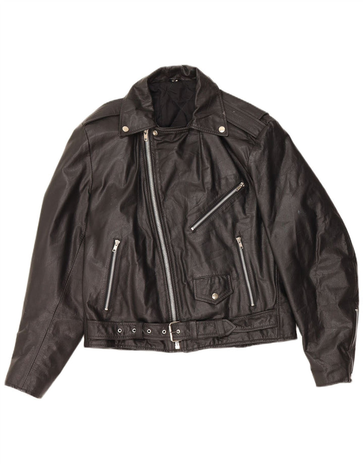 Jachetă motociclist din piele supradimensionată pentru femei VINTAGE UK 10 Mic din piele neagră