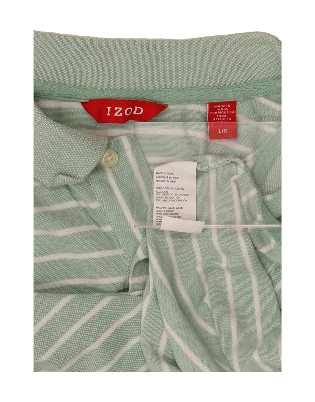 IZOD Mens Polo Shirt Large Green Striped Cotton Vintage Izod and Second-Hand Izod from Messina Hembry 