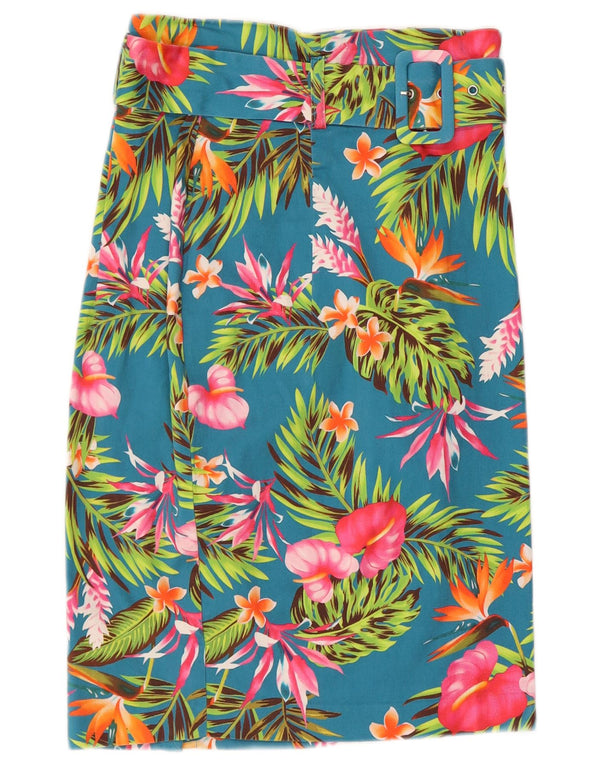 Guess Fusta dreaptă cu talie înaltă pentru femei UK 12 Medium W26 Blue Floral Bumbac