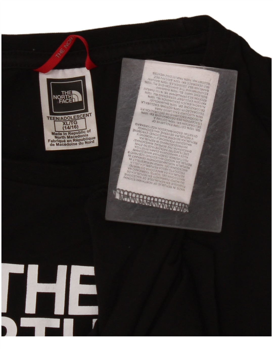 THE NORTH FACE Tricou cu grafică pentru fete cu mânecă lungă 14-15 ani XL bumbac negru