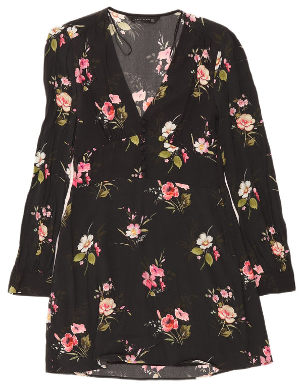 Rochie A-Line cu mânecă lungă pentru femei Zara UK 10 Mic Negru Floral