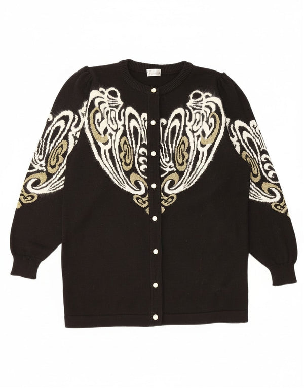 Pulover Cardigan Vintage pentru Damă EU 38/40 Medium Negru Paisley Acrilic