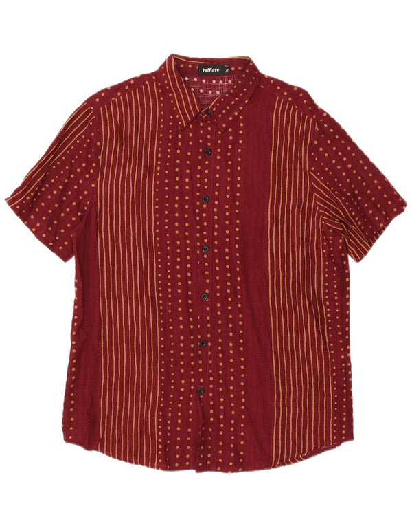 Vatpave Mens Short Sleeve Shirt Medium Burgundy Geometric Cotton