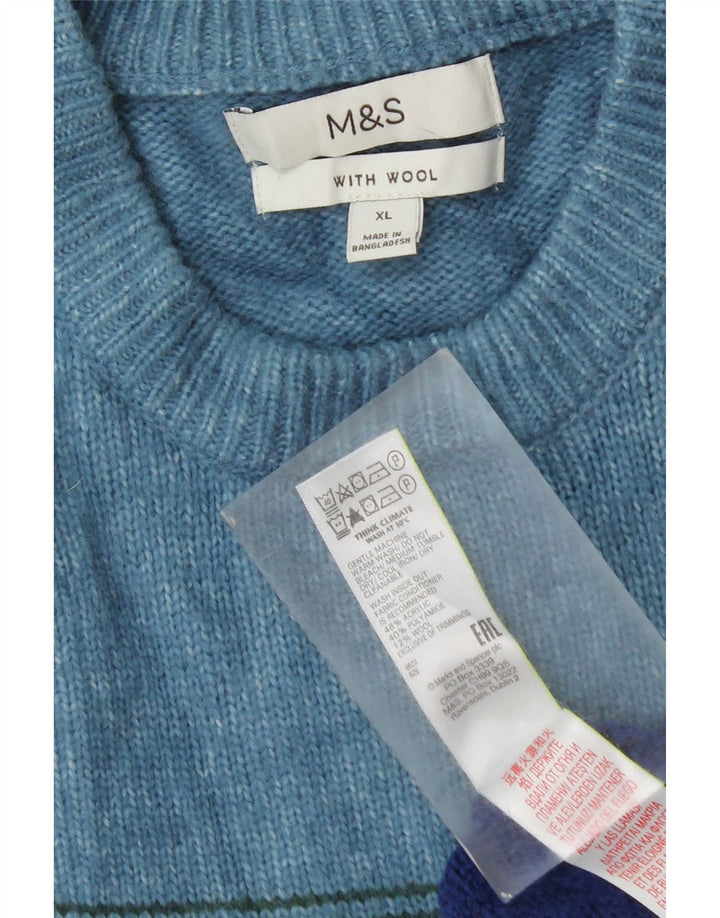 Pulover pentru bărbați Marks & Spencer cu gât crew, XL, cu dungi multicolore