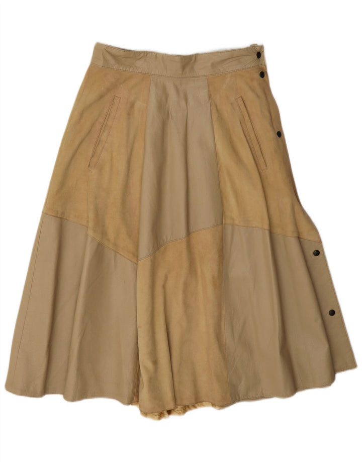 Fusta evazată din piele vintage pentru femei IT 42 Medium W26 Bej Colorblock