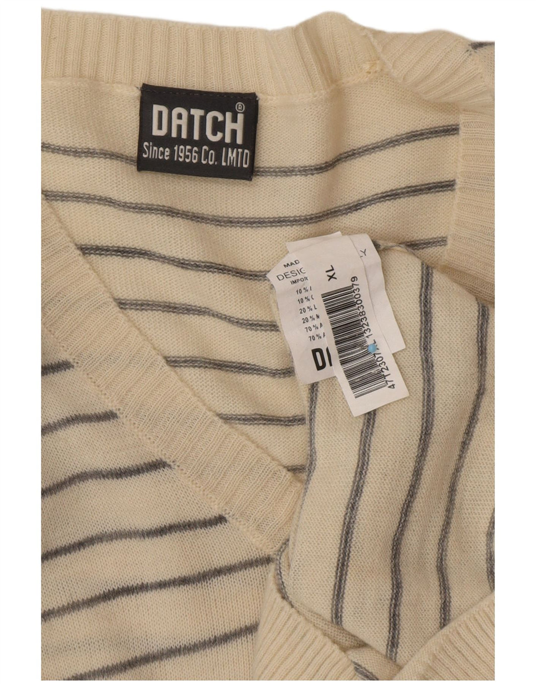 DATCH Pulover cu decolteu în V pentru bărbați, XL, din acrilic cu dungi alb