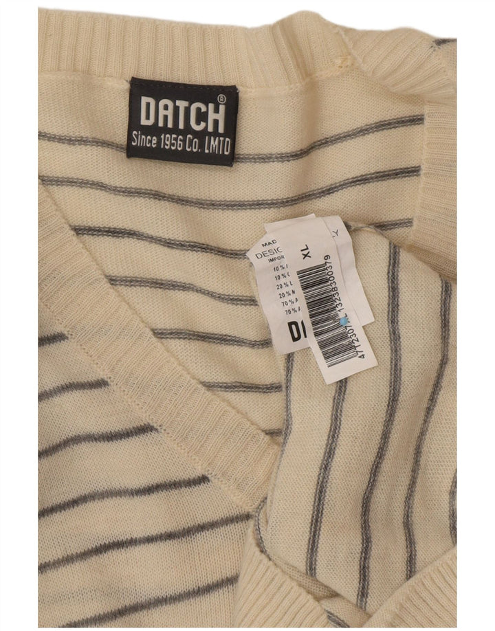 DATCH Pulover cu decolteu în V pentru bărbați, XL, din acrilic cu dungi alb