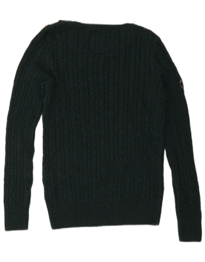 Pulover de damă SUPERDRY cu gât barcă UK 10 Acrilic verde mic