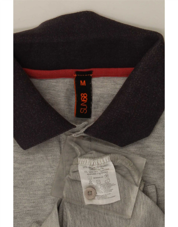 Tricou polo Sun68 pentru bărbați, bumbac cu dungi gri mediu