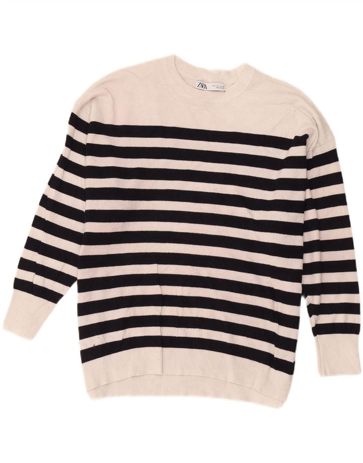 Pulover pentru femei supradimensionat cu gâtul turnat Zara UK 16, mare, cu dungi albe