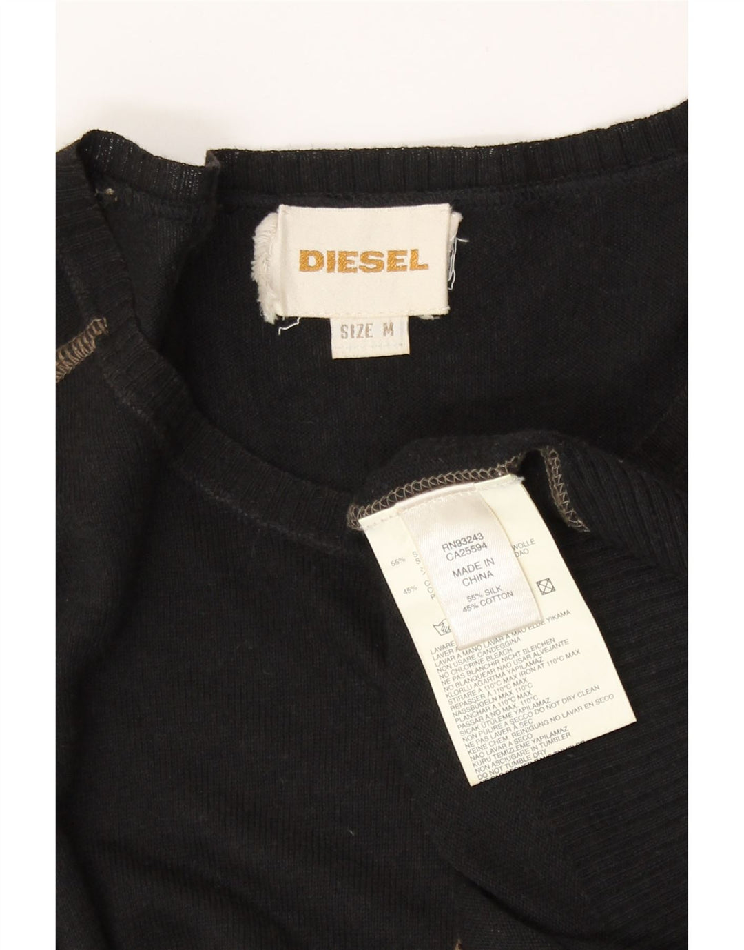 Pulover pentru bărbați Diesel cu gât de barcă, mătase medie cu dungi negre