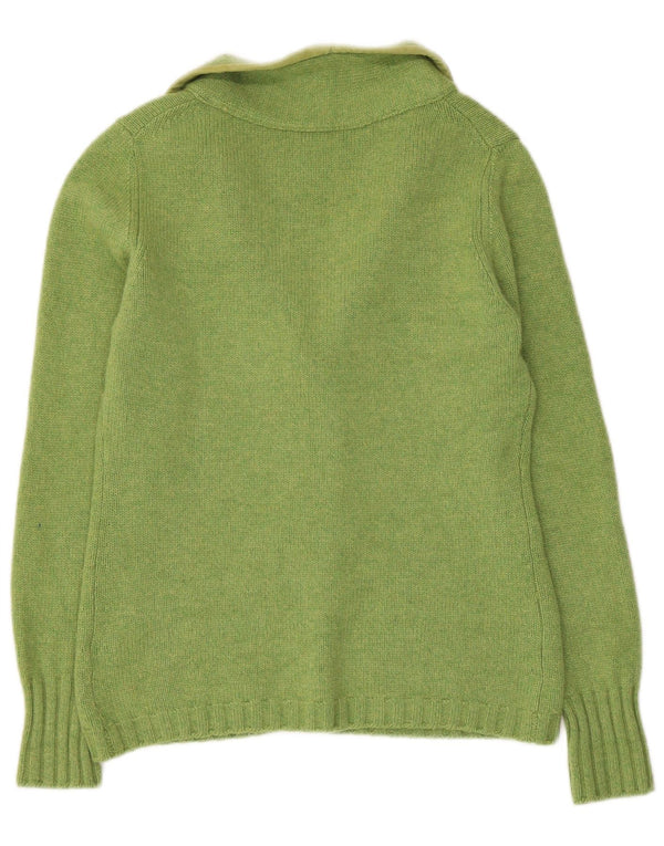 Pulover Cardigan Vintage pentru Damă UK 12 Cașmir verde mediu