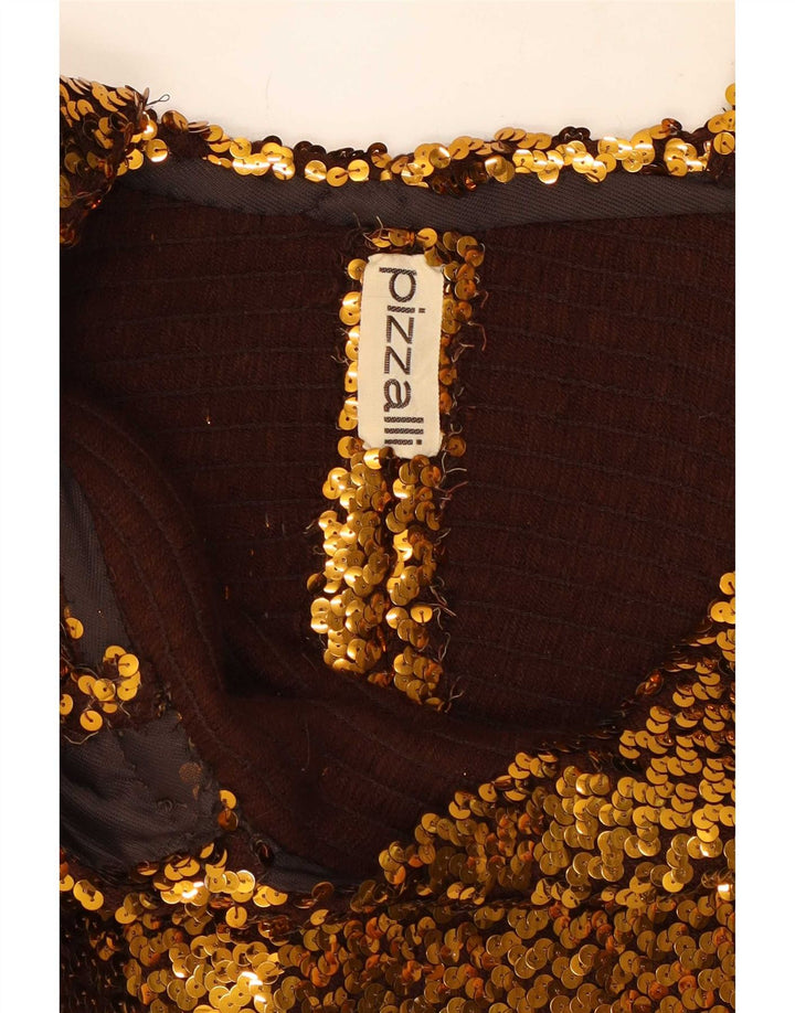 Top crop cu paiete fără mâneci vintage pentru femei UK 12 Medium Gold