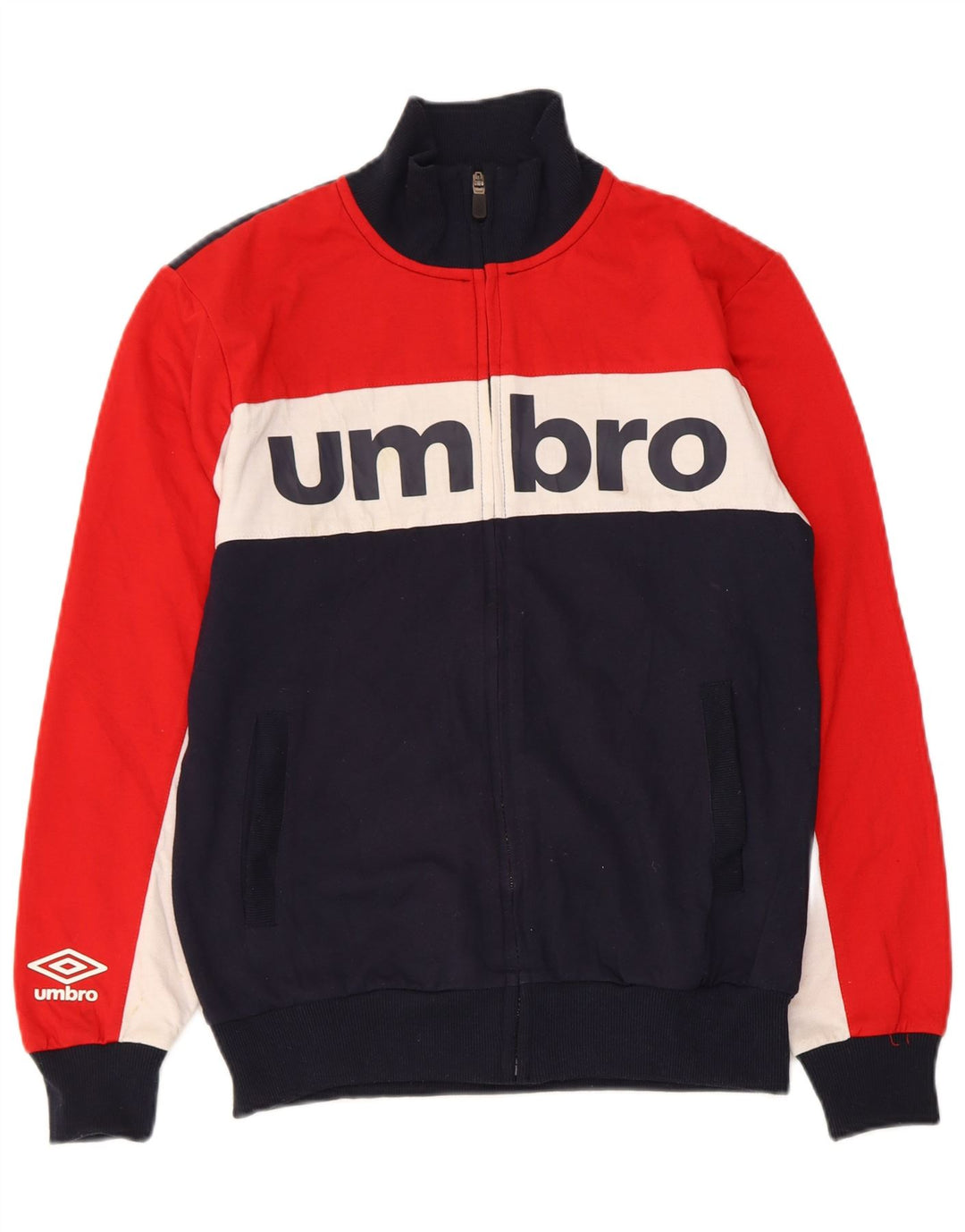 UMBRO Boys Tracksuit Top Jacket 13-14 Years Medium Navy Blue Colourblock