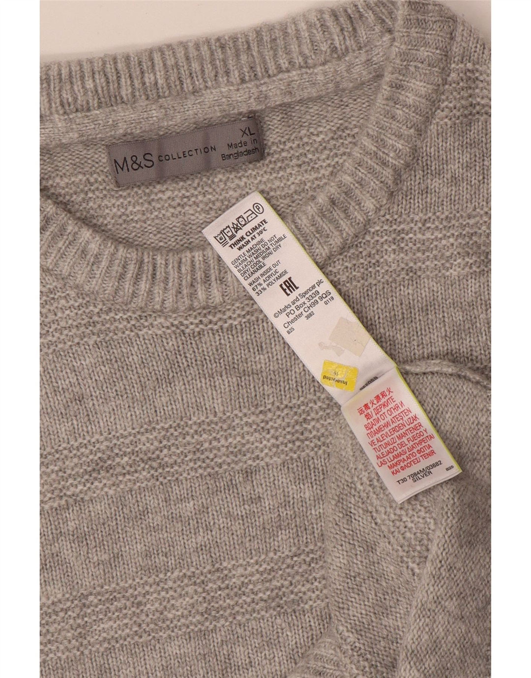 Pulover pentru bărbați Marks & Spencer cu gât roșu, XL, acrilic cu dungi gri