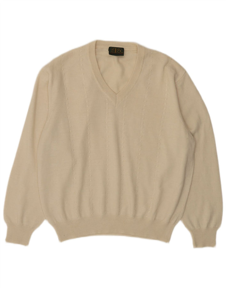 Pulover cu decolteu în V BIBO pentru femei IT 50 XL din lână alb catifelat