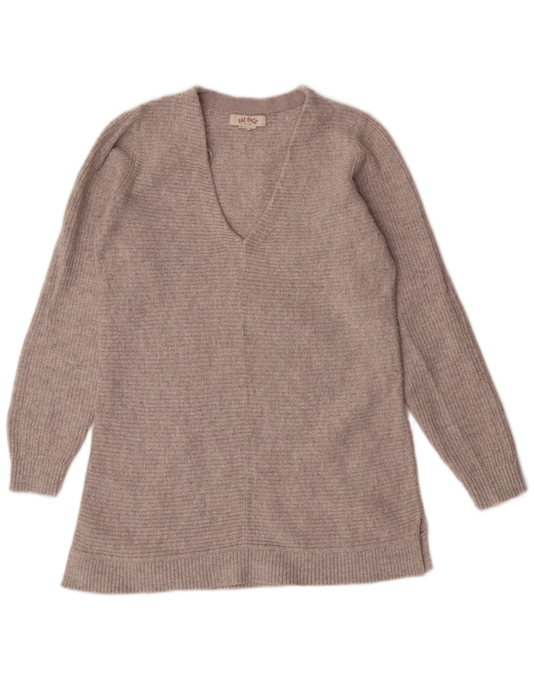 FAT FACE Pulover pentru femei cu paragate cu decolteu în V UK 10 mic bumbac gri