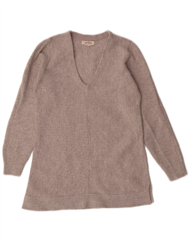 FAT FACE Pulover pentru femei cu paragate cu decolteu în V UK 10 mic bumbac gri