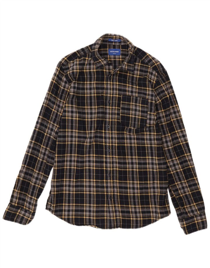 Cămașă de flanel Jack & Jones pentru bărbați, bumbac cu carouri negru mediu