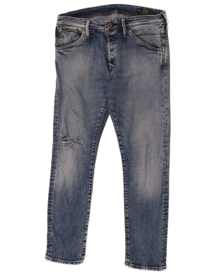 Blugi slim pentru bărbați Jack & Jones Distressed W34 L30 Bumbac albastru