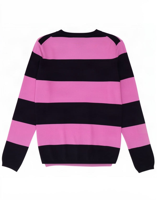Pulover pentru femei Tommy Hilfiger cu decolteu în V UK 10 mic bumbac cu dungi roz