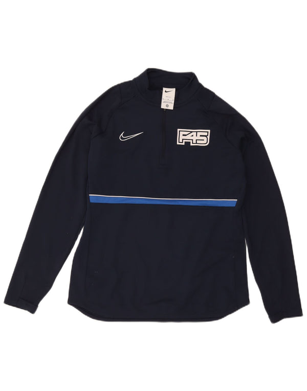 Top de trening Nike Dri Fit Graphic Pulover pentru femei UK 14 Medium Bleumarin