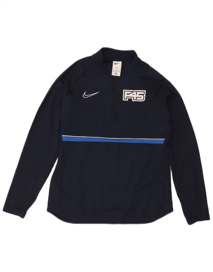 Top de trening Nike Dri Fit Graphic Pulover pentru femei UK 14 Medium Bleumarin