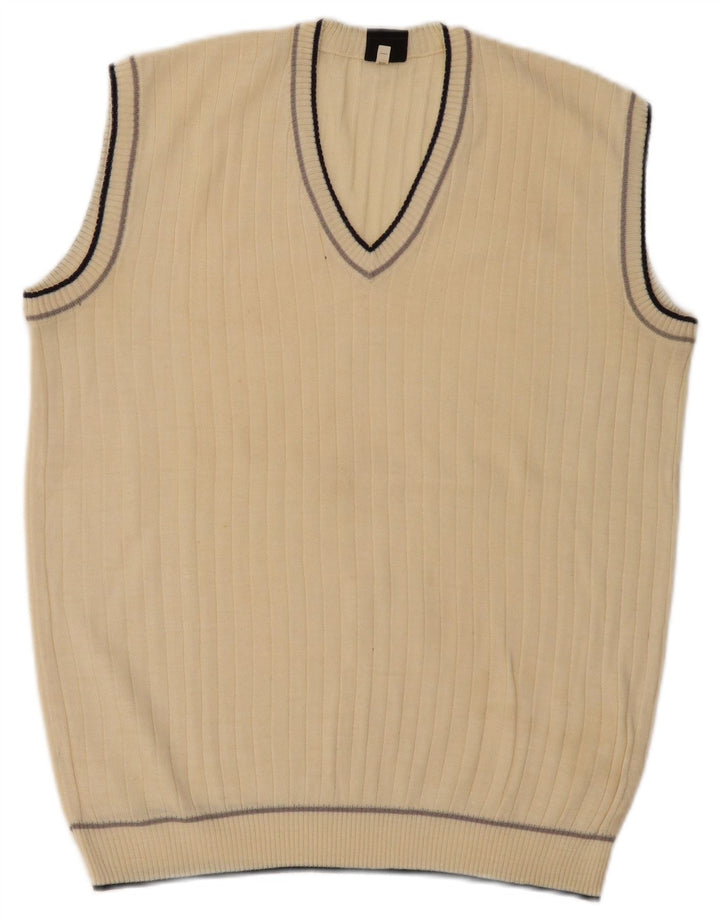 Vintage Mens Vest Tank Top IT 52 Large Beige Poliacrilic