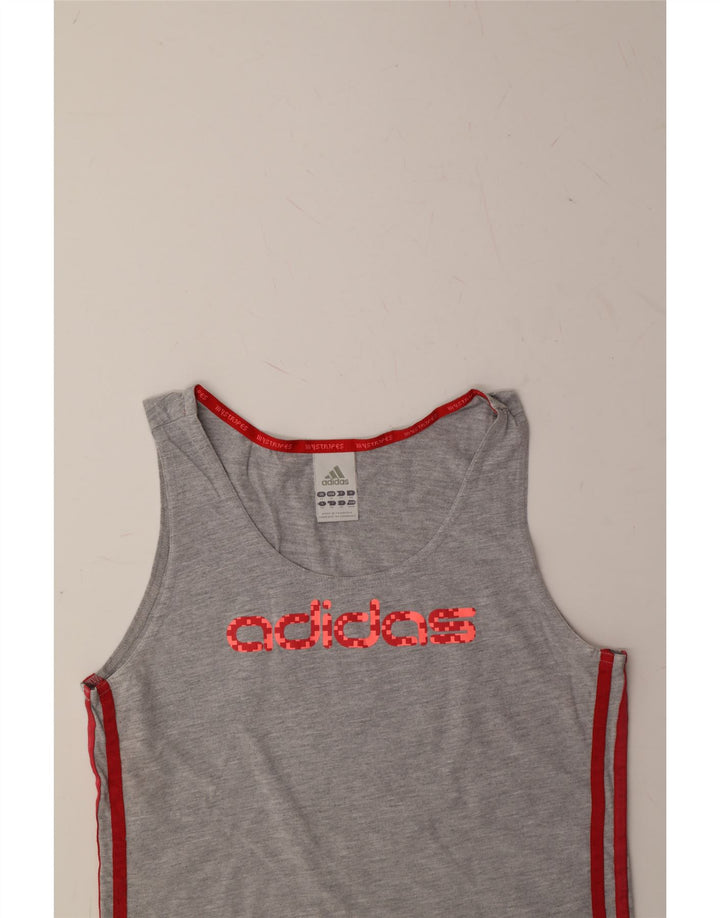 ADIDAS Womens Graphic Vest Top UK 14 Medium Grey Cotton Vintage Adidas and Second-Hand Adidas from Messina Hembry 
