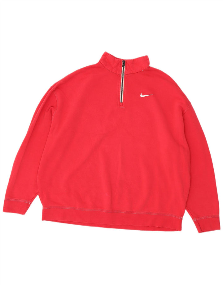 Pulover Nike pentru femei, supradimensionat, cu fermoar și gât, UK 14, bumbac roz mediu