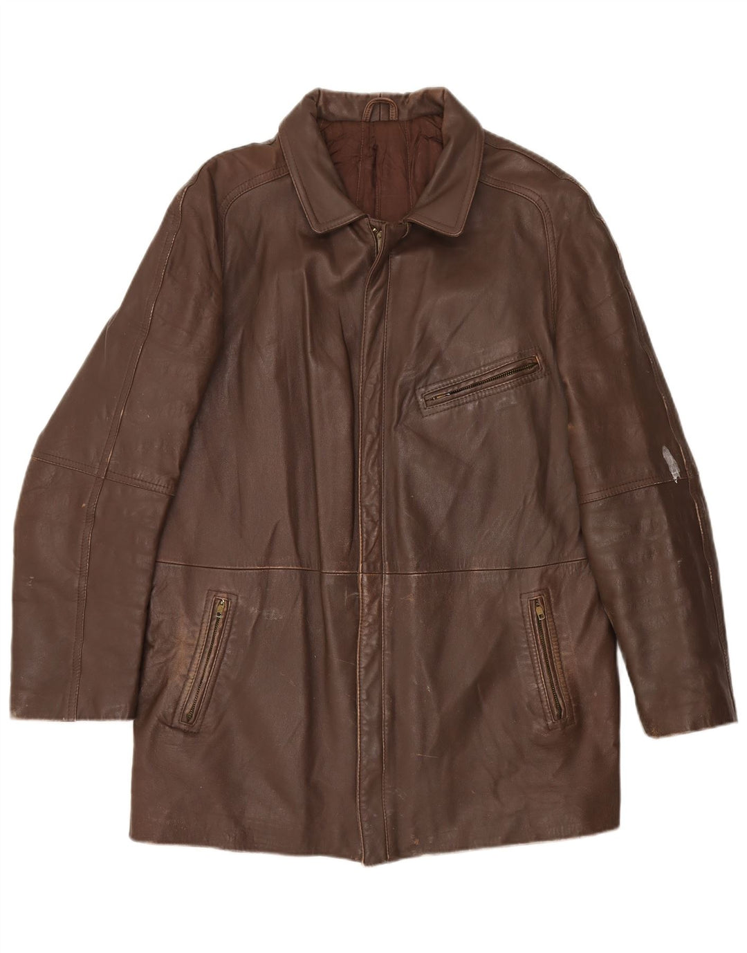 Geacă de piele vintage pentru bărbați IT 52 XL din piele maro