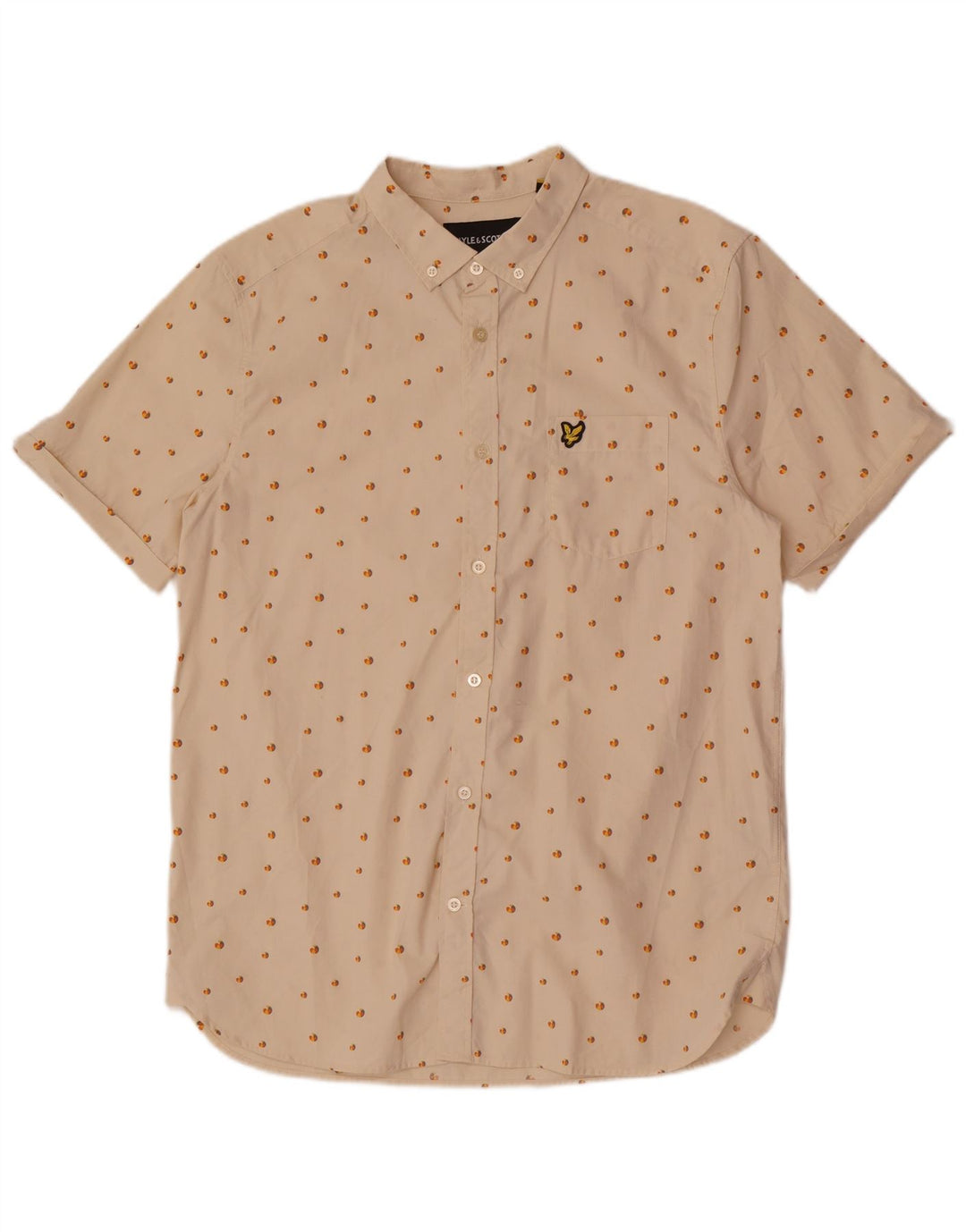 Cămașă cu mânecă scurtă pentru bărbați Lyle & Scott, bumbac cu pete, bej, mare