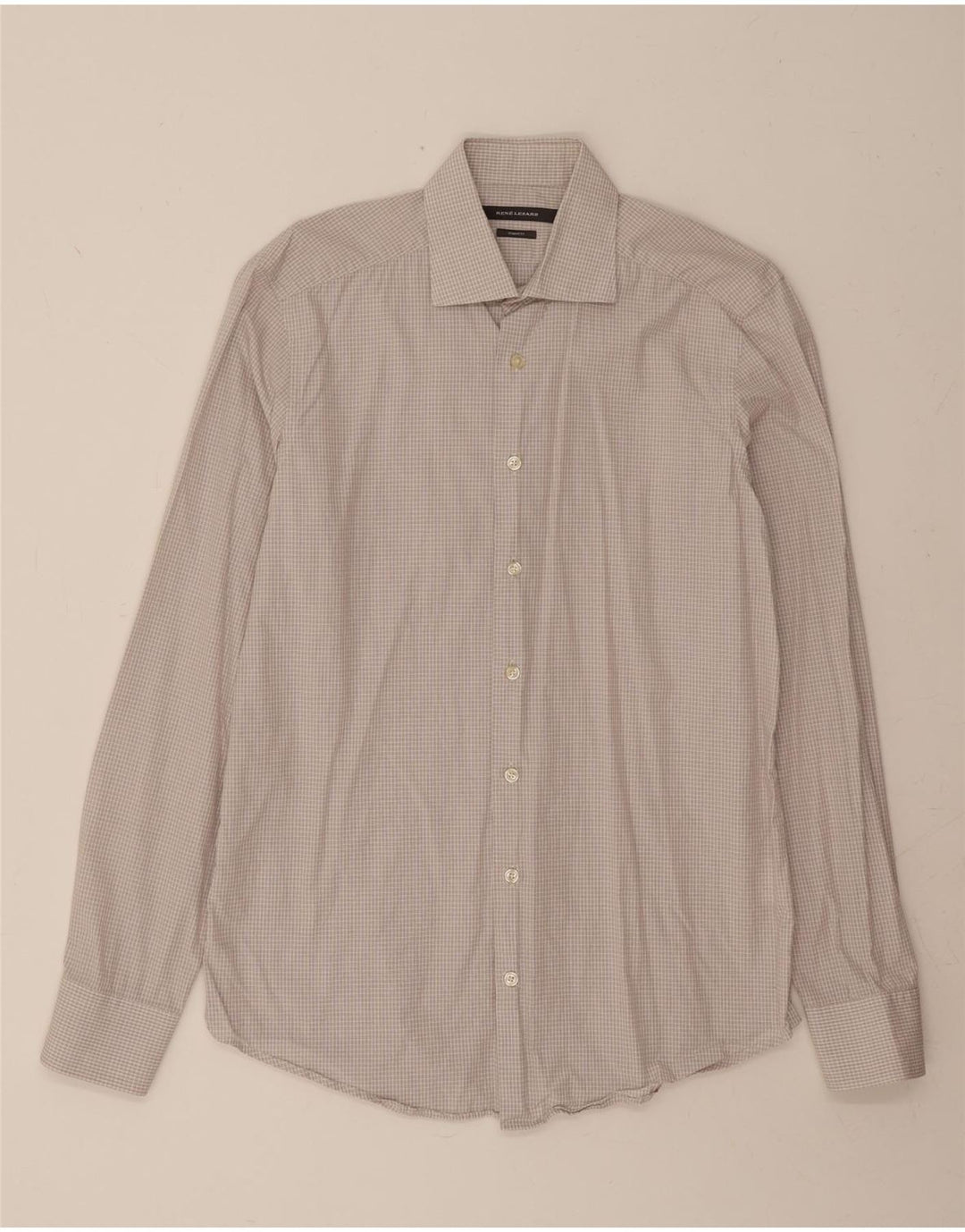 RENE LEZARD Mens Shaped Fit Shirt Size 39 15 1/2 Medium Grey Check Cotton Vintage Rene Lezard and Second-Hand Rene Lezard from Messina Hembry 