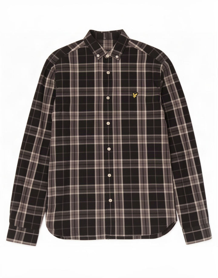 Cămașă pentru bărbați Lyle & Scott, bumbac cu carouri mici, negru