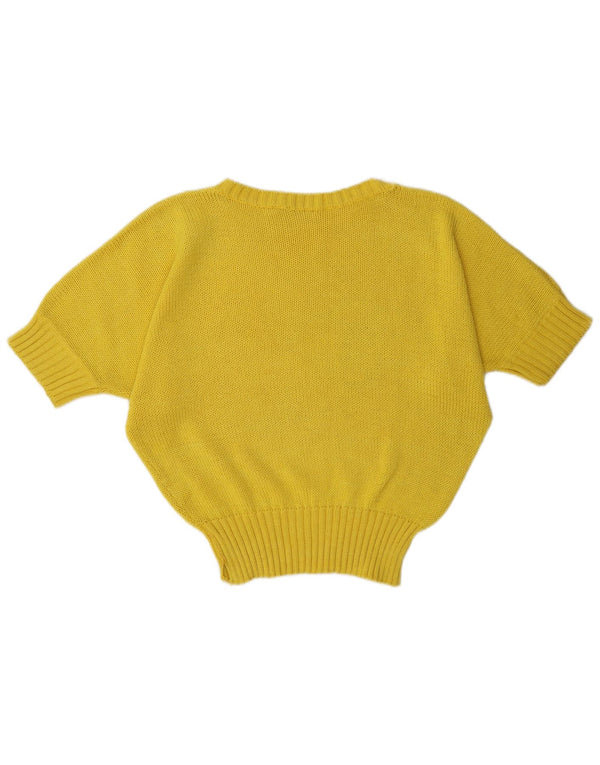Pulover vintage pentru femei cu grafică cu gât de barcă IT 42 Medium Galben Floral