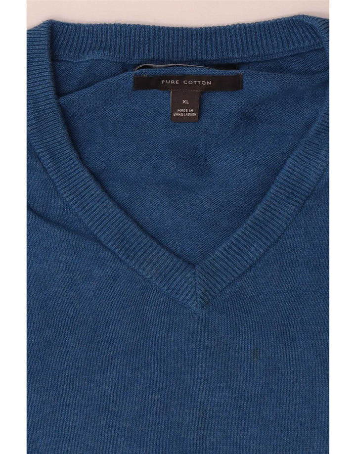 Pulover pentru bărbați Marks & Spencer, cu decolteu în V, XL, bumbac, albastru