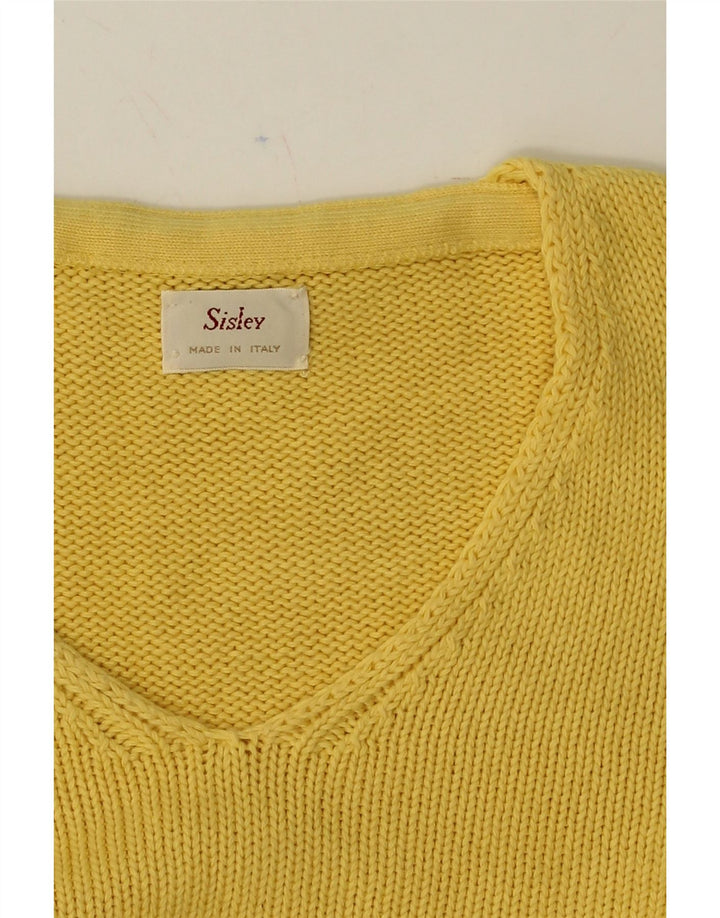 SISLEY Womens Crop V-Neck Jumper Sweater UK 12 Medium Yellow Vintage Sisley and Second-Hand Sisley from Messina Hembry 