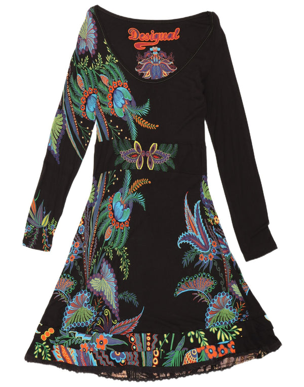 Rochie Empire cu mânecă lungă pentru femei Desigual UK 12 Medium Black Floral Bohemian